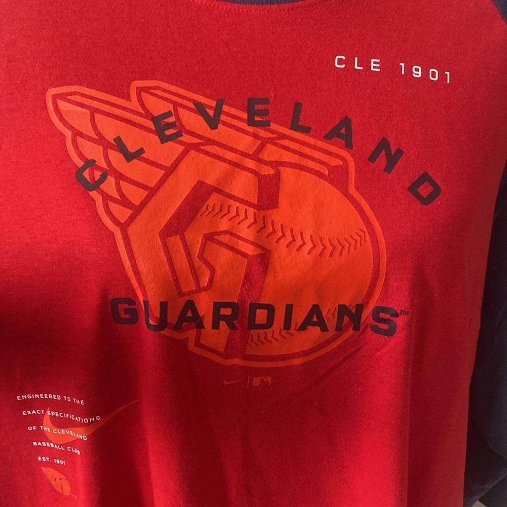 Nike Cleveland Guardians Baseball Tee 3/4 Sleeve Red & Blue Sz XXL NWOT - Picture 2 of 7